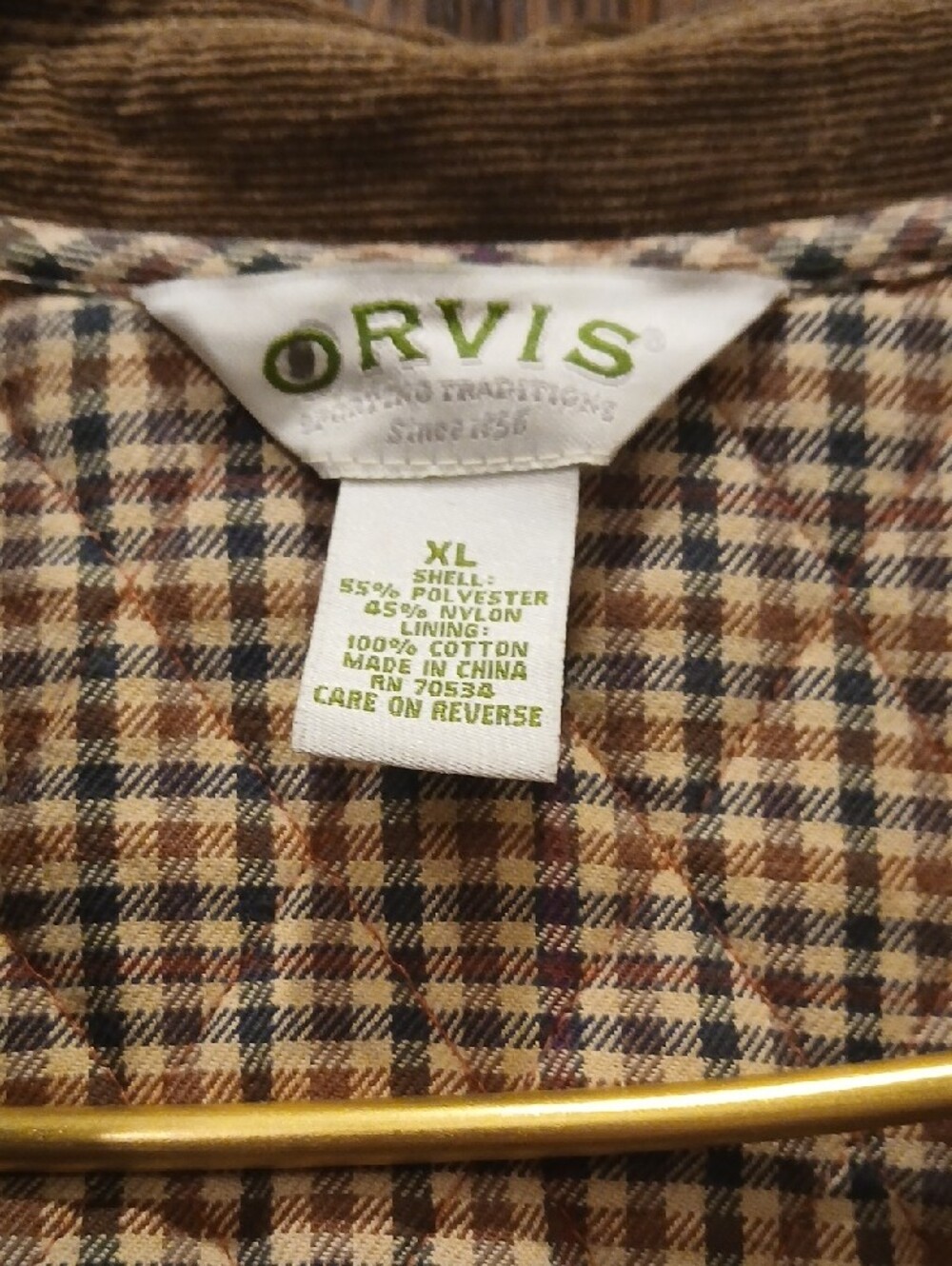 Orvis Quilted Rust-Orange Jacket with Brown Corduroy Trim - Picture 2 of 10